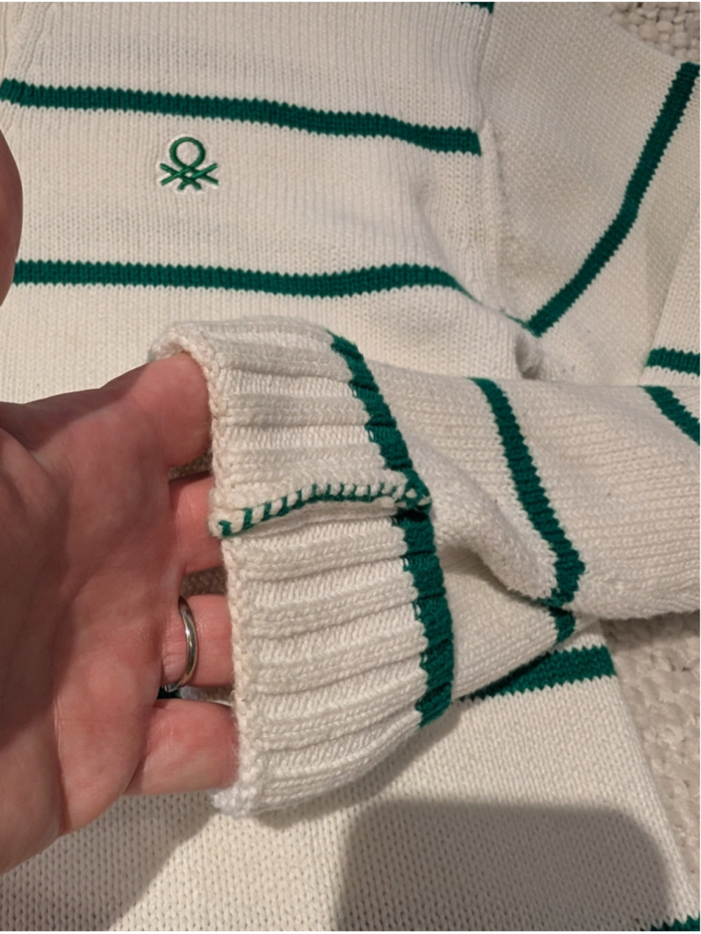 677 - United Colors of Benetton Women's L Cotton Striped Quarter Zip Sweater - Picture 6 of 11